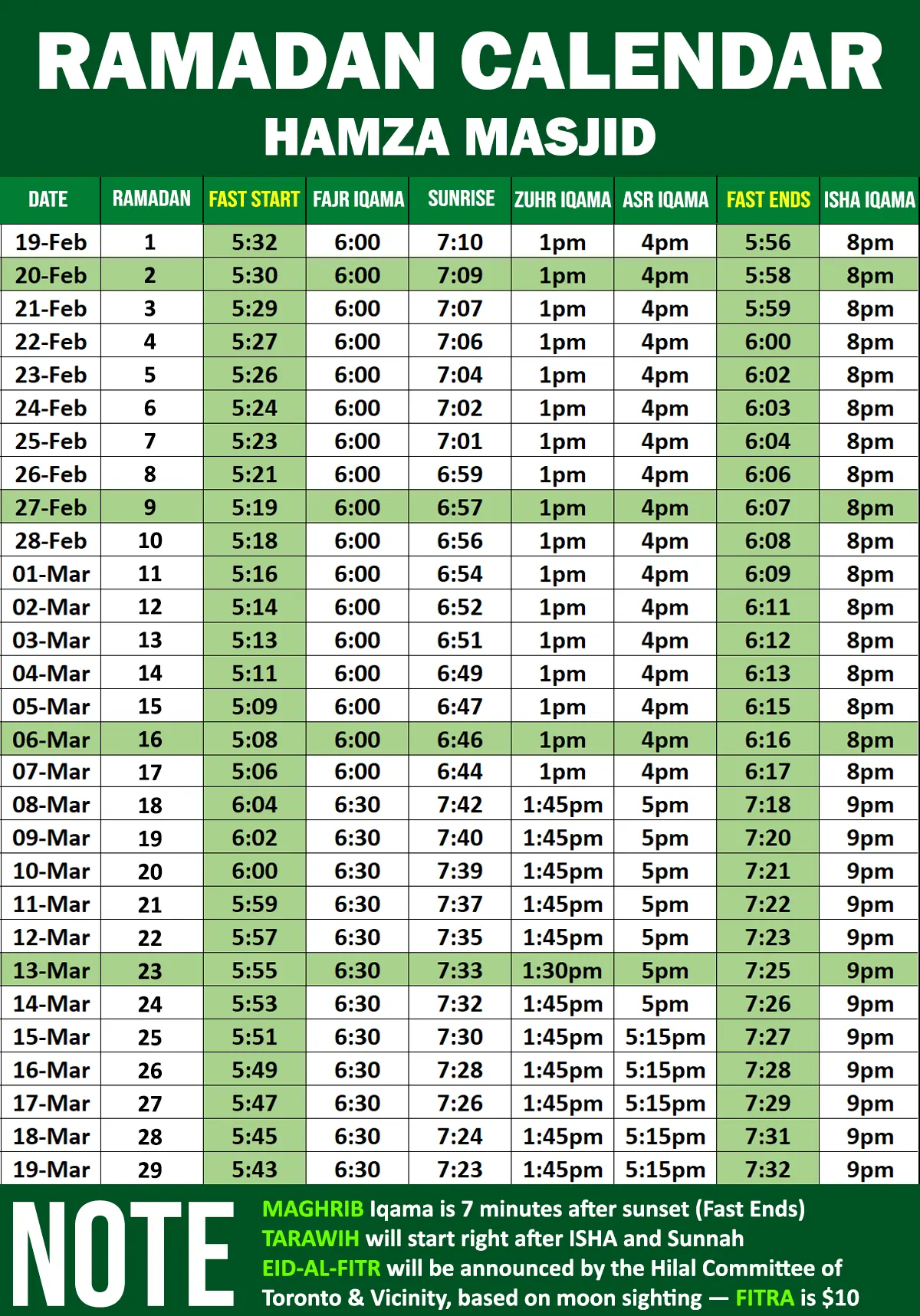 RAMADAN SCHEDULE